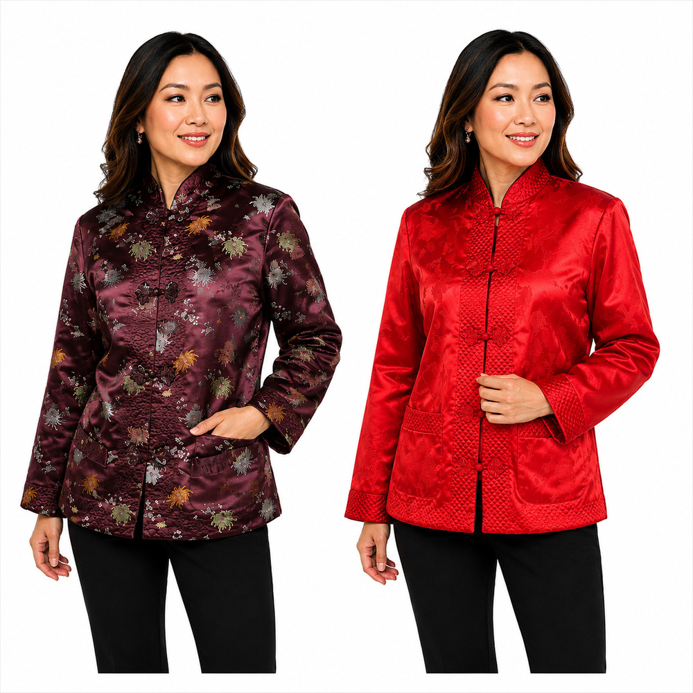 Vintage Authentic Traditional Reversible Padded Satin Brocade Chinese Jacket SzM